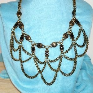 3-8-53 necklace brassy.loopy.sassy& black rhinestones lobster clasp beautiful